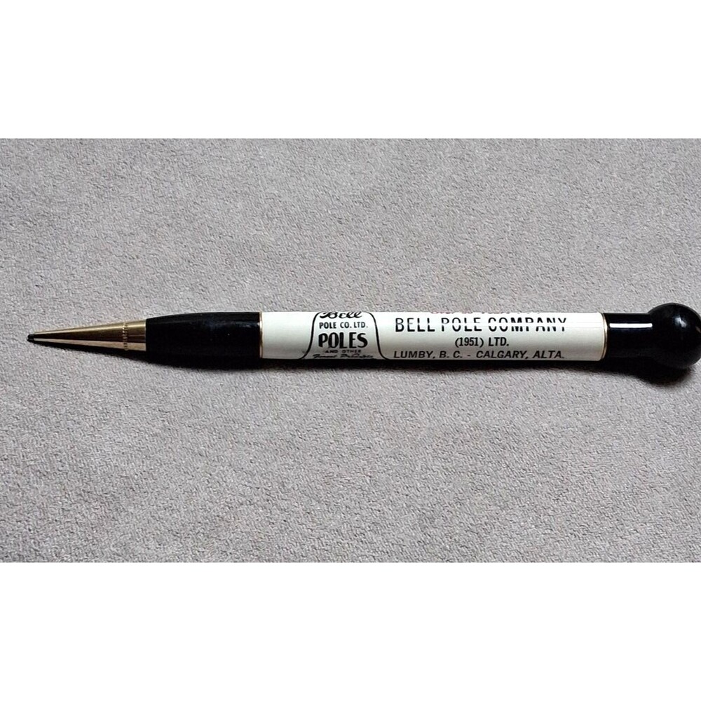 Vintage Bell Pole Company Advertising Twist Pen Black White Cedar Poles USA